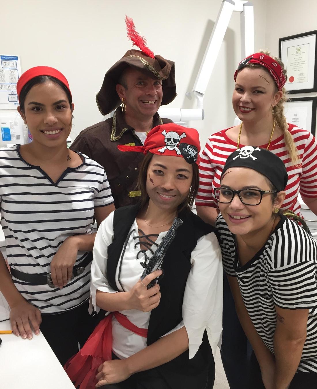 Western Smiles Dental Care staff celebrating Pirate Day dressed up as pirates